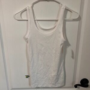 Aerie Ribbed Tank Top White‎ XS Fitted Scoop Neck Sleeveless Basic Layering Top